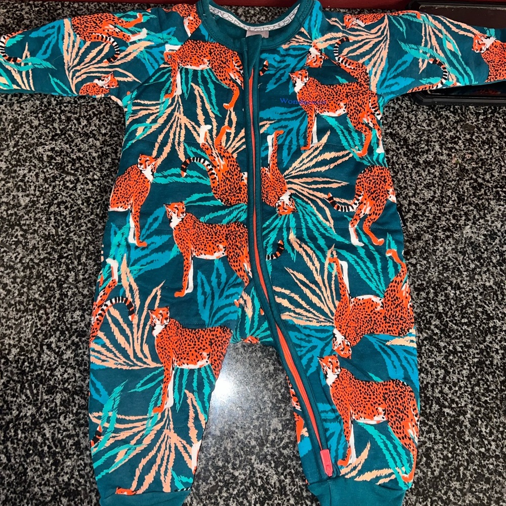 Bonds Baby Padded One Piece - Teal and Orange Cheetah Design